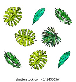 The leaves are tropical plants. Summer rest. Tropical design. Vector background.