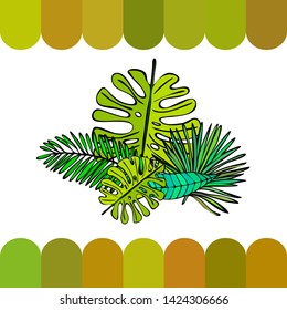 The leaves are tropical plants. Summer rest. Tropical design. Vector background.