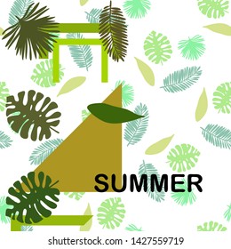 The leaves are tropical plants. Summer rest. Tropical design. Vector background.
