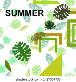 The leaves are tropical plants. Summer rest. Tropical design. Vector background.