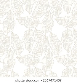 Leaves. Tropical seamless background pattern. Graphic design with amazing palm trees suitable for fabrics, packaging, covers. Vector poster. Beige