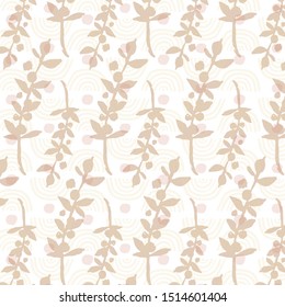 leaves and twigs. 
Beautiful abstract vector background. delicate flowers on a beige background. Fashionable minimalistic illustration.