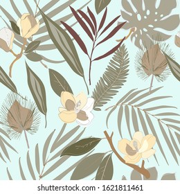 Leaves, Twigs And Flowers Artistic Seamless Pattern. Eps 10