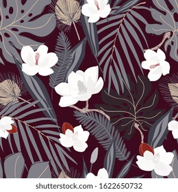 Leaves, twigs and flowers artistic seamless pattern. Eps 10