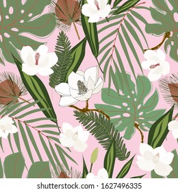 Leaves, Twigs And Flowers Artistic Seamless Pattern. Eps 10