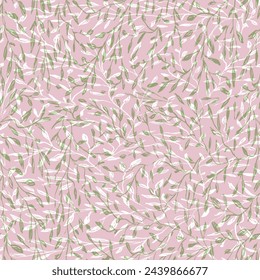 Leaves, twigs seamless pattern. Natural background with forest branches. Hand drawing with ink, pencil