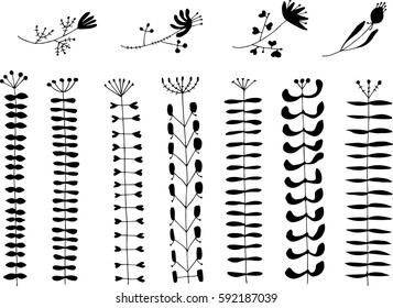 leaves, twigs, vegetation, tree, spring, summer, leaves for backgrounds, borders. line art, graphics, handmade