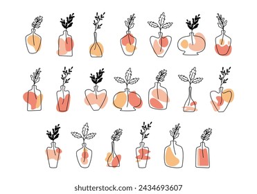 Leaves In Vase Line Art Set