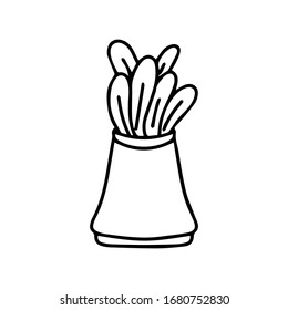 Leaves in vase vector illustration. Simple minimalistic vector design of flowers in vase. Scandinavian style outline decoration for scrapbooking or stamp making