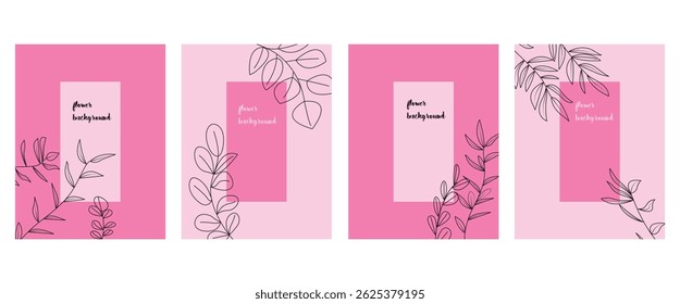 leaves vector background cover. Plant hand drawn with copy space for text and line art eucalyptus leaf branch in pastel colors. Botanical design suitabl.