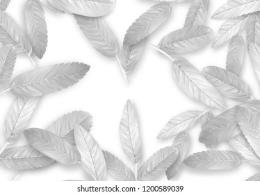 Leaves vector background. Minimal surrealism in silver colors.