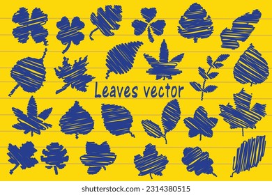 Leaves vector with blue pen on a yellow background