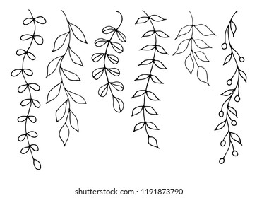 Leaves vector border design. Line art, sketch hand drawn black leaf illustration. Perfectly for background.