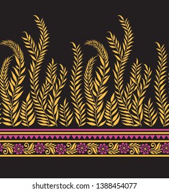 leaves vector flowers pattern on border black
