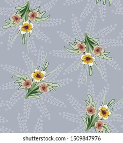 Leaves vector flowers pattern on grey