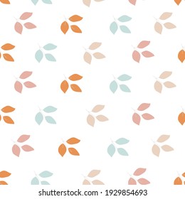 Leaves Vector hand drawn seamless pattern pastel color. Botanical illustration. Template design for sail, wedding save date, envelope, valentine, for party, holiday decor, textile, print	