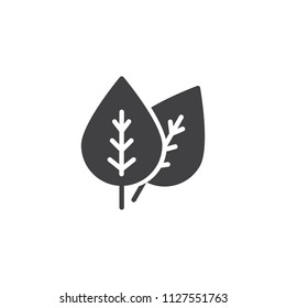 Leaves vector icon. filled flat sign for mobile concept and web design. Two Leaf simple solid icon. Eco symbol, logo illustration. Pixel perfect vector graphics
