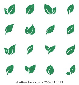 Deixa o conjunto de ícones de vetor, ilustração de pictograma gráfico simples verde folha herb isolado no fundo branco. Conjunto de verde vetor folha ícone elemento, folha, natureza, planta, vetor, verde, ícone.