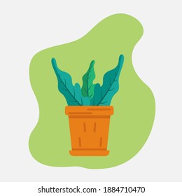 leaves vector illustration flat design. green plants on the pots and tubs flat illustration vector. green plant for interior decoration of home. green leaf with flower pot background