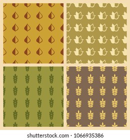 Leaves vector illustration on a seamless pattern background. Set of elements