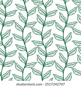 leaves vector pattern background. Green leaf seamless pattern. vintage leaves pattern background. seamless patterns with green leaves.