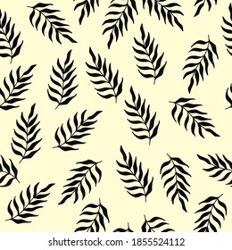 Leaves  vector seamless pattern. Black brush leaves.
