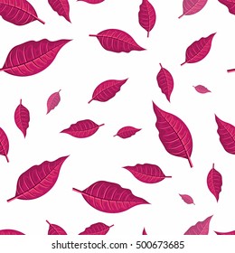 Leaves vector seamless pattern. Flat style illustration. Falling red tree leaves on white background. Autumn defoliation. For wrapping paper, greeting card, invitation, printing materials design