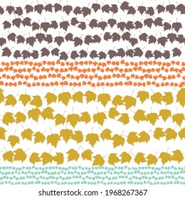Leaves vector seamless pattern. Simple geometric repeat in pastel colors. Rows of elements on white background.