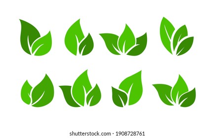 Leaves vector set - collection of green leaf icons to use in logo or as eco friendly design elements.