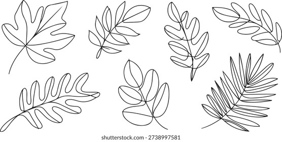 Leaves vector set isolated from the background. one line Art icon drawing vector
