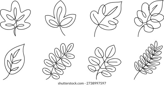 Leaves vector set isolated from the background. one line Art icon drawing vector
