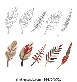 Leaves vector. Silhouette and color image