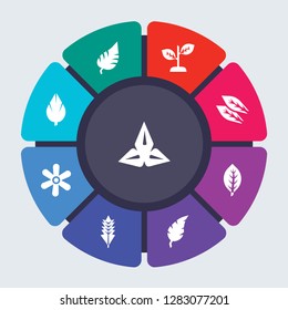 leaves vector template for infographics. Business concept with 9 options, steps, parts, segments. Banner infographic cycling diagram, round chart, leaf, leaf icons