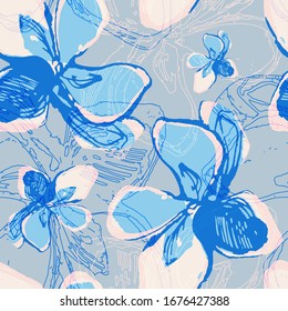 Leaves. Vegetation. Crassula. Seamless vector pattern with colors. Hand drawing. Sketch.