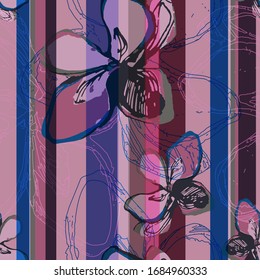 Leaves. Vegetation. Flower. Crassula. Seamless vector pattern with colors, geometry and lines. Hand drawing. Sketch.