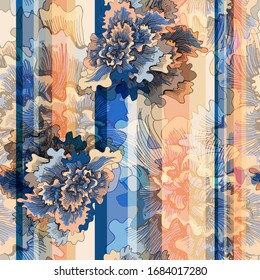 Des feuilles. Végétation. Fleur. Pétunia. Motif vectoriel harmonieux de couleurs, de géométrie et de lignes. Dessin à la main. Esquisse.
