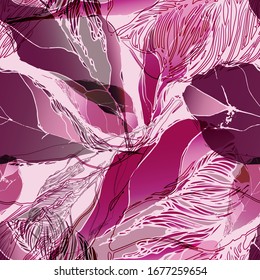 Leaves. Vegetation. Scheffler. Seamless vector pattern with colors. Hand drawing. Sketch.