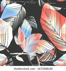 Leaves. Vegetation. Seamless vector pattern. Hand drawing. Sketch.