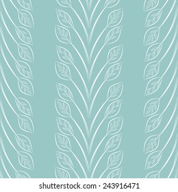 Leaves. Vertical ornament of leaves. Foliage blue background. Floral seamless pattern.
