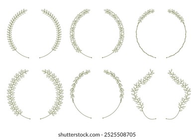 Leaves vines line circular border hand drawing collection-Vector illustration