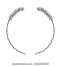 Leaves vines line circular border hand drawing -Vector illustration