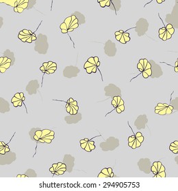 Leaves of water lotus on grey background - vector seamless pattern
