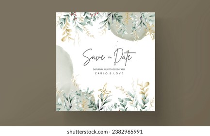 leaves watercolor invitation card template