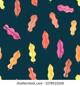 Leaves watercolor seamless pattern background. Vector illustration.