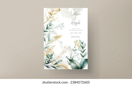 leaves watercolor wedding invitation card
