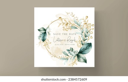 leaves watercolor wedding invitation card