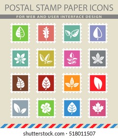leaves web icons on the postage stamps