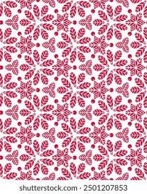 Leaves (White, Red) Seamless Pattern - Geometric Shapes; Repeating Vector Image; Easily Editable; Endless Design; Colorful lIlustration - Print for Gift Paper, Packaging, etc.