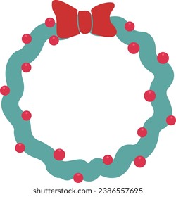 Leaves wreath, Christmas ball with red bow ribbon flat design illustration for decoration on Christmas holiday event.