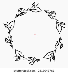 Leaves wreath circular border frame outline vector illustration